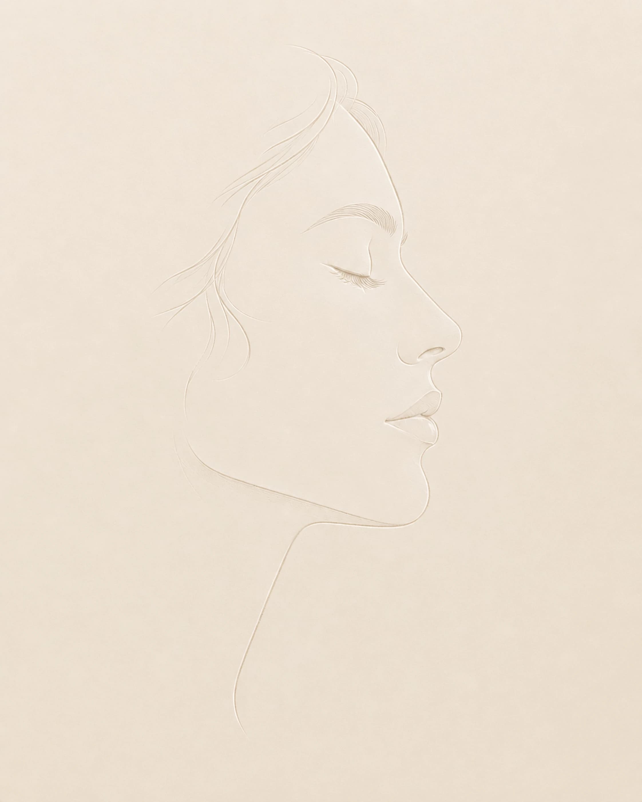 Embossed line-art profile portrait